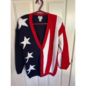 Vintage Casual Corner American Flag 100% CottonOversized Cardigan Sweater Size S